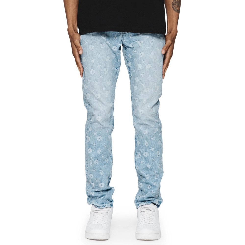 New Mens Purple Brand P005 Monogram Denim (Light Indigo) - P005-MFLI224